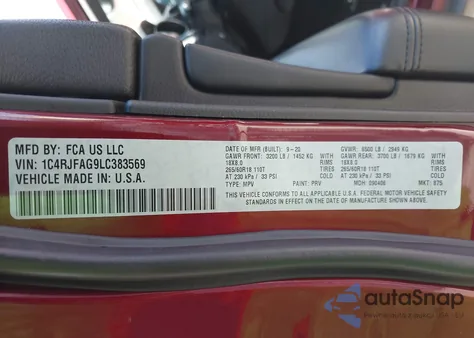 2020 Jeep Grand Cherokee North Edition 4X4 z USA, uszkodzony, nr VIN 1C4RJFAG9LC383569